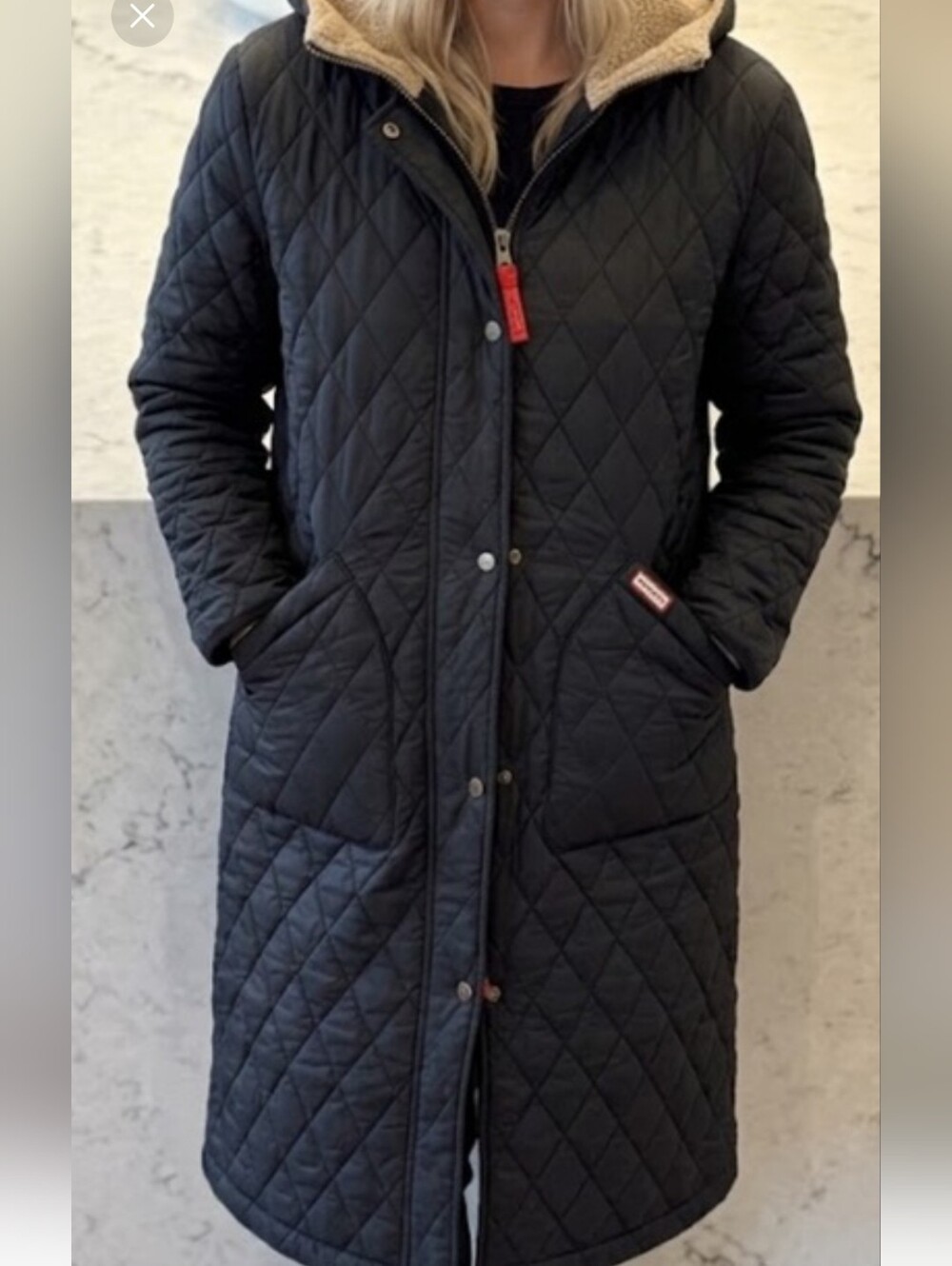 HUNTER 'ALISON' LONG DIAMOND QUILTED JACKET - Picture 2 of 8
